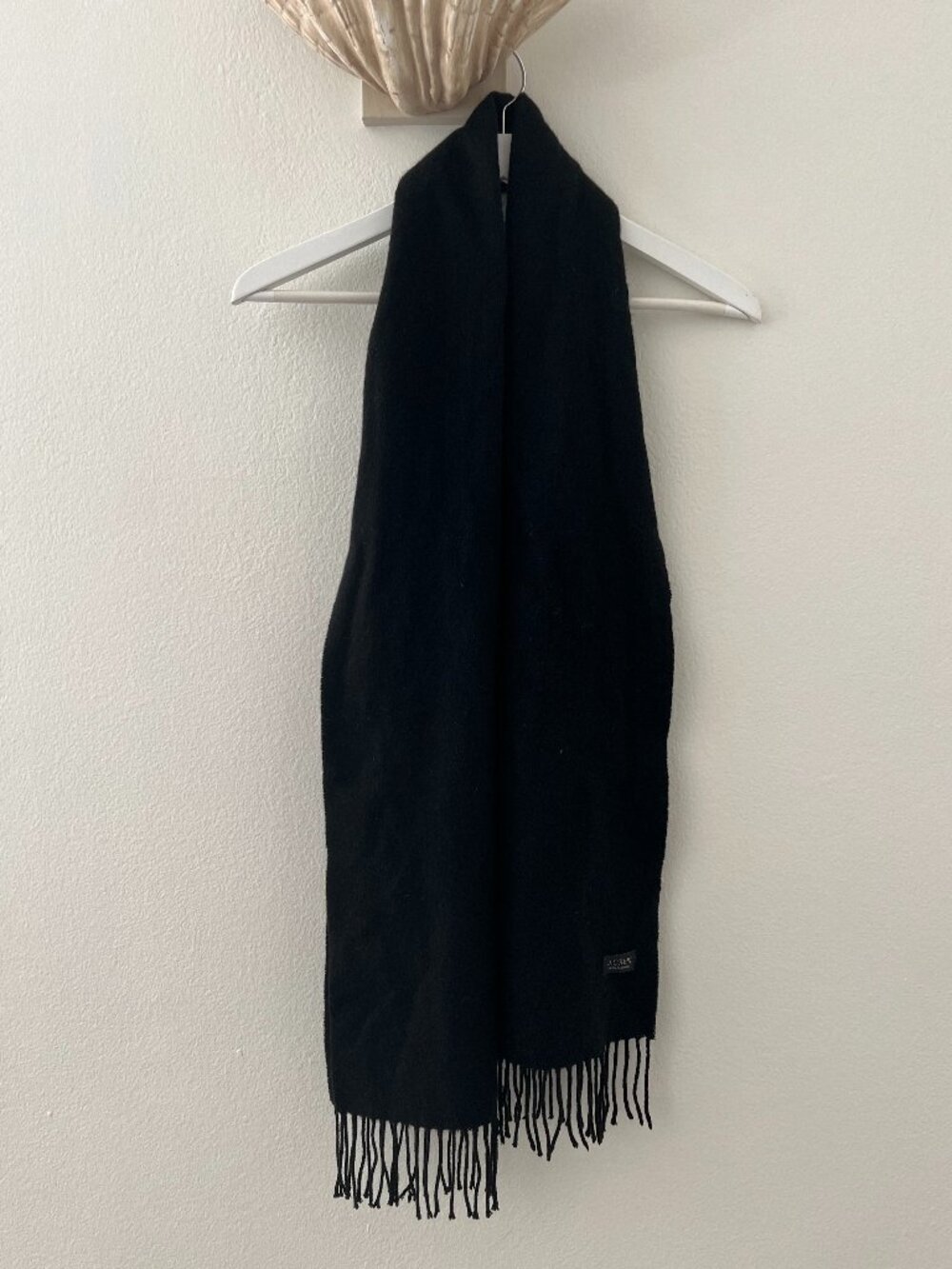 J.Crew 100% Cashmere Black Fringe Scarf Classic Winter Wrap